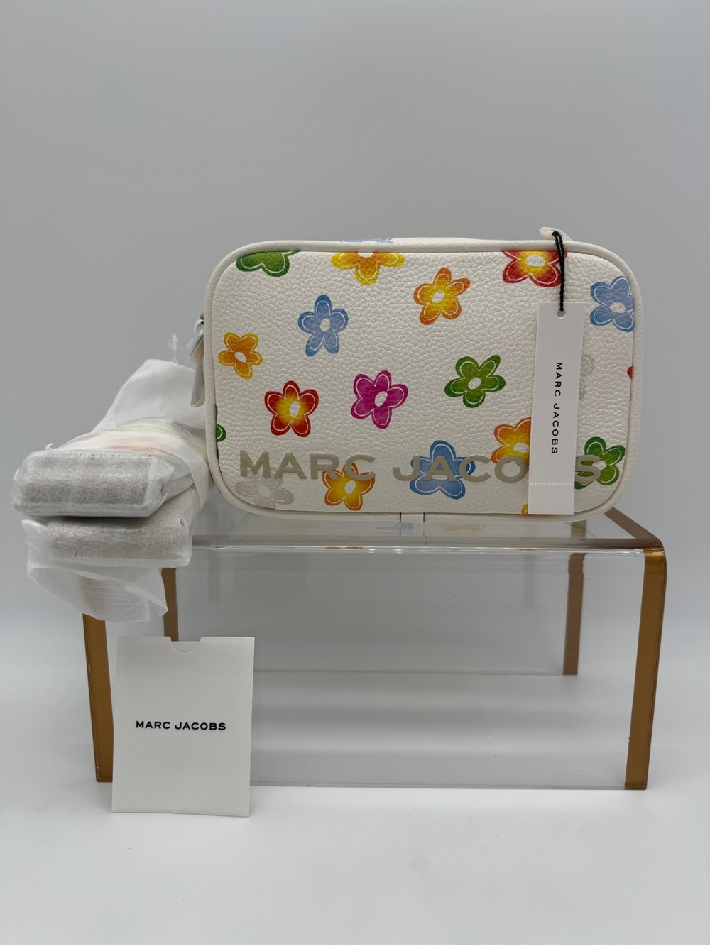 Marc Jacobs Wild Daisy Floral Print Camera Crossbody Bag White Multi Leather